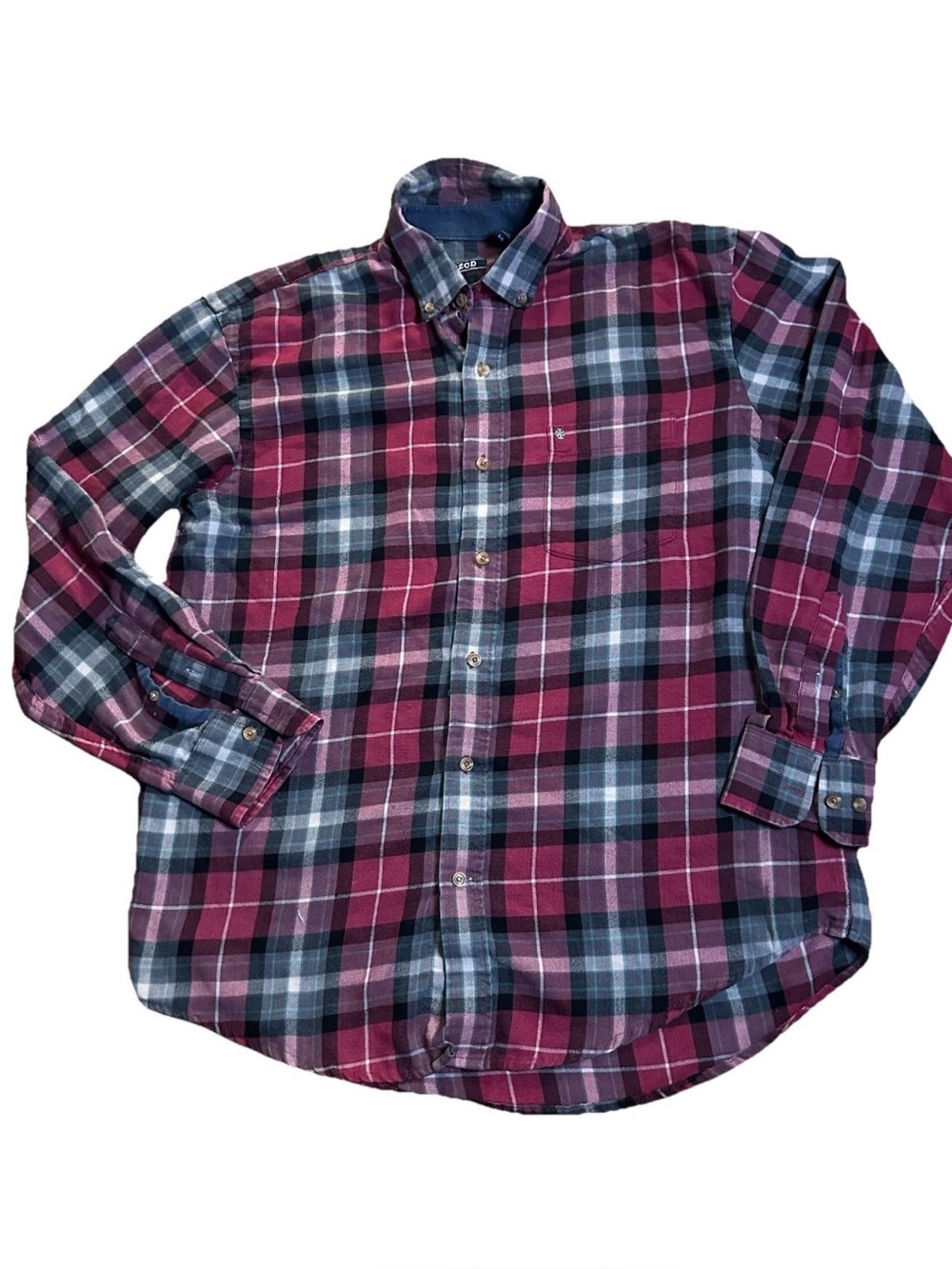 Izod Men's Plaid bottom down Shirt - Red, Black, and White flannel